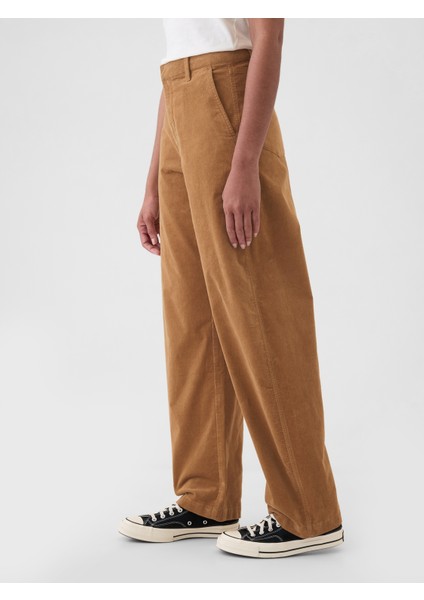 Kadın Kahverengi High Rise Kadife Tapered Ankle Pantolon