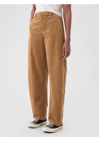 Kadın Kahverengi High Rise Kadife Tapered Ankle Pantolon