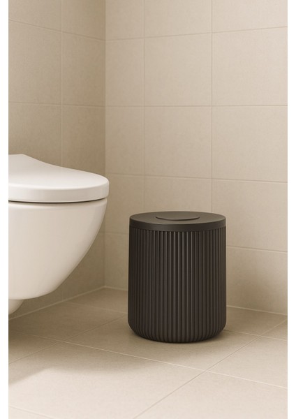 Lines Serisi Antrasit/gri Akrilik Çöp Kovası – Silindir, 5 Litre, 25CM, Kolay Temizlenir - 3372