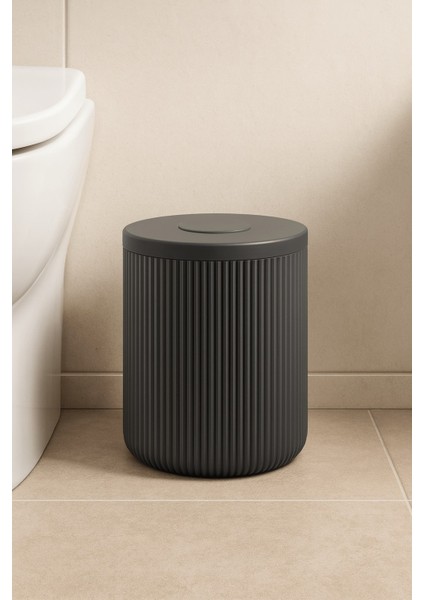 Lines Serisi Antrasit/gri Akrilik Çöp Kovası – Silindir, 5 Litre, 25CM, Kolay Temizlenir - 3372 indirimleri