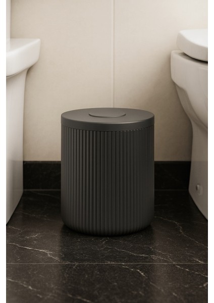 Lines Serisi Antrasit/gri Akrilik Çöp Kovası – Silindir, 5 Litre, 25CM, Kolay Temizlenir - 3372