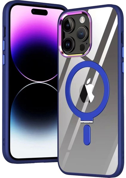 Newface iPhone 15 Pro Max Kılıf Mudo Magneticsafe Standlı Kapak - Lacivert