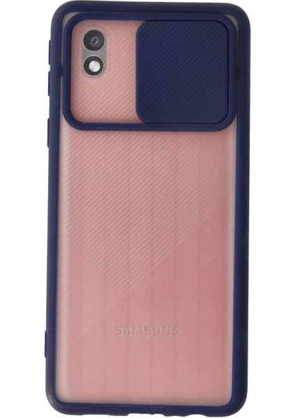 Newface Samsung Galaxy A01 Core Kılıf Palm Buzlu Kamera Sürgülü Silikon - Lacivert