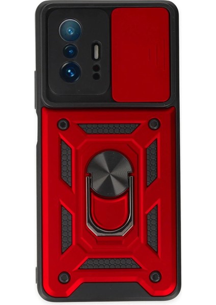 Newface Xiaomi Mi 11T Pro Kılıf Pars Lens Yüzüklü Silikon - Kırmızı