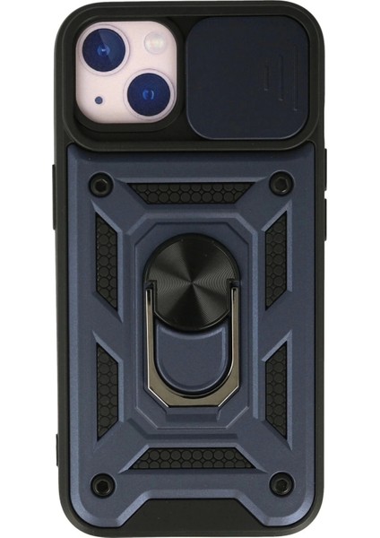 Newface iPhone 15 Kılıf Pars Lens Yüzüklü Silikon - Lacivert