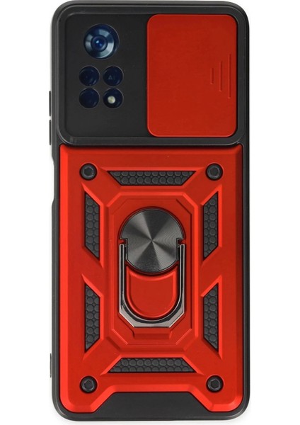 Newface Xiaomi Poco X4 Pro 5g Kılıf Pars Lens Yüzüklü Silikon - Kırmızı