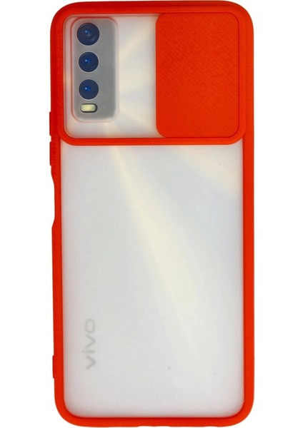 Newface Vivo Y11S Kılıf Palm Buzlu Kamera Sürgülü Silikon - Kırmızı