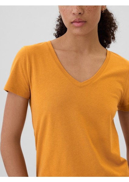 Kadın Turuncu Favorite V Yaka T-Shirt modelleri