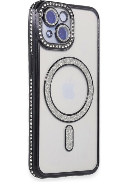 Newface iPhone 15 Kılıf Joke Simli Magneticsafe Kılıf - Siyah