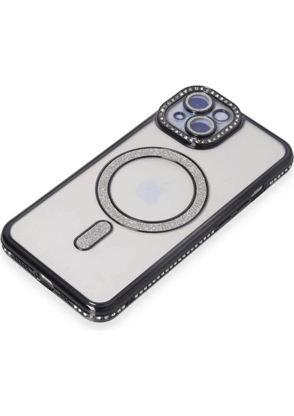 Newface iPhone 15 Kılıf Joke Simli Magneticsafe Kılıf - Siyah modelleri