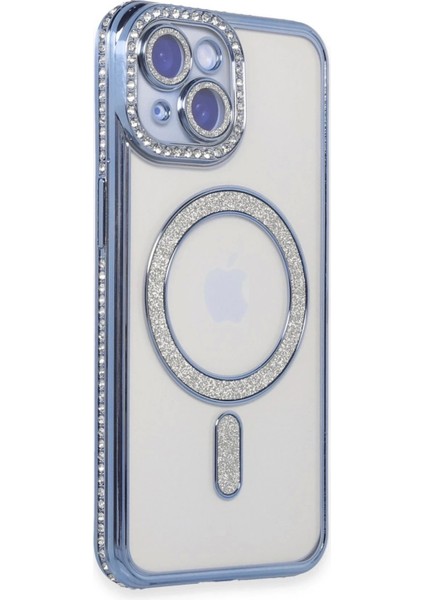 Newface iPhone 15 Kılıf Joke Simli Magneticsafe Kılıf - Mavi