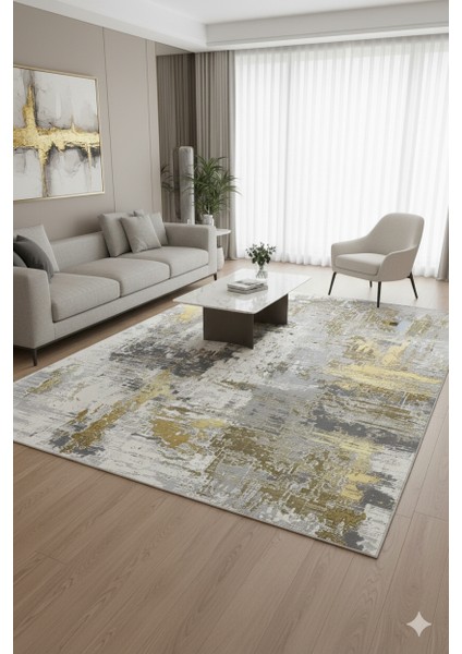 Butikhafsa Gold Detaylı Makinede Yıkanabilir Kaymaz Halı Pamuk Taban Dijital Baskı Vintage Solon Oturma Odası Mutdak Mx 1001