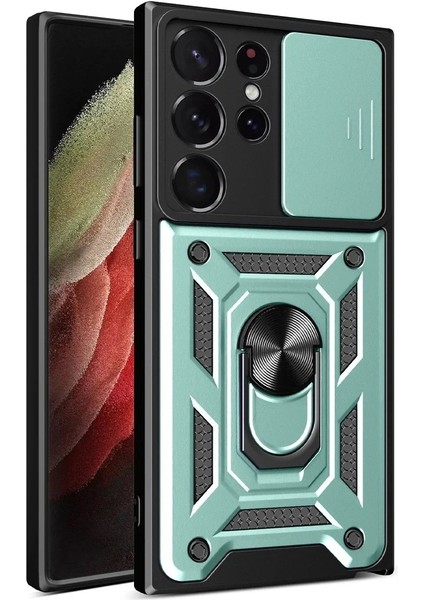 Newface Samsung Galaxy S23 Ultra Kılıf Pars Lens Yüzüklü Silikon - Yeşil