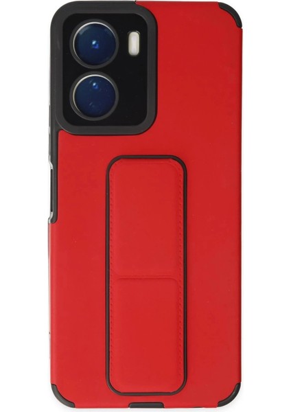 Newface Vivo Y16 Kılıf Mega Standlı Silikon - Kırmızı