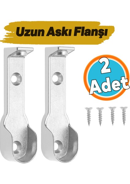 (2 Adet) Uzun Askı Flanşı Dolap Boru Sabitleme Kıyafet Elbise Askı Flanş Aparatı Krom 60 mm