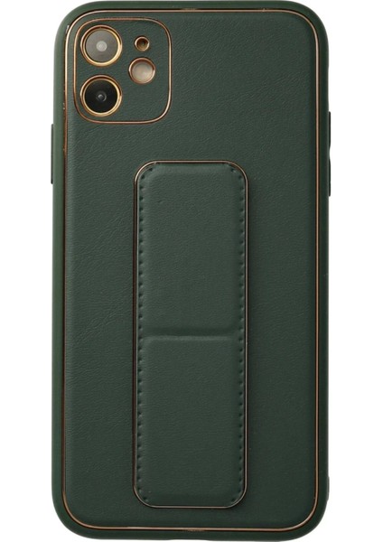 Newface iPhone 12 Kılıf Coco Deri Standlı Kapak - Yeşil