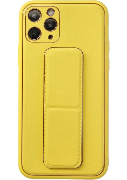Newface iPhone 11 Pro Kılıf Coco Deri Standlı Kapak - Sarı