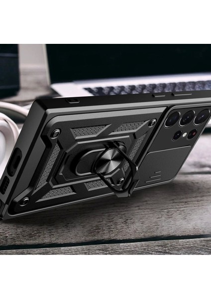 Newface Samsung Galaxy S23 Ultra Kılıf Pars Lens Yüzüklü Silikon - Kırmızı modelleri