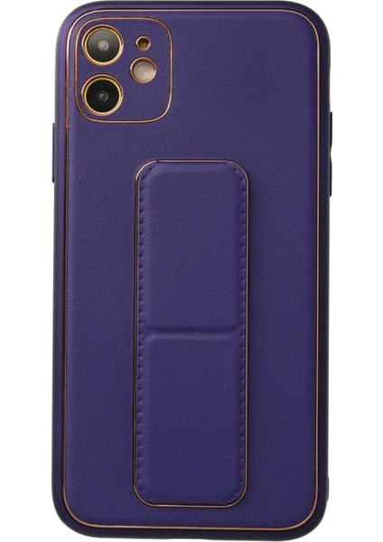 Newface iPhone 12 Kılıf Coco Deri Standlı Kapak - Mor
