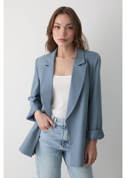 Kadın Blazer Ceket Çizgili Tasarım Içi Astarlı Konforlu Günlük Kullanım İçin