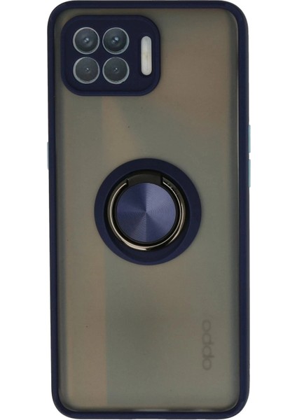 Newface Oppo Reno 4 Lite Kılıf Montreal Yüzüklü Silikon Kapak - Lacivert