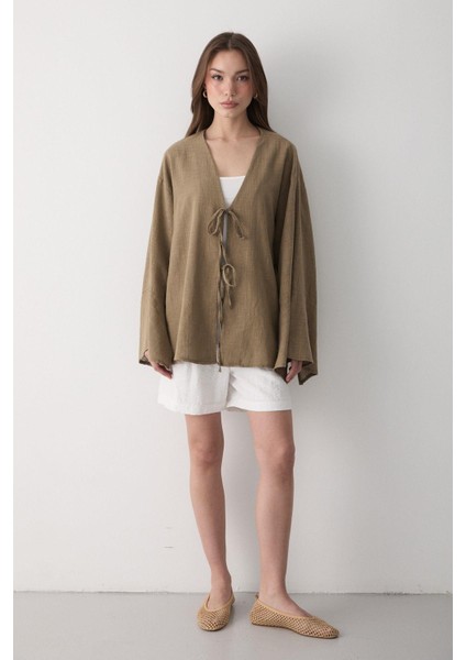 Kadın Çift Bağlama Keten Kimono fiyatları