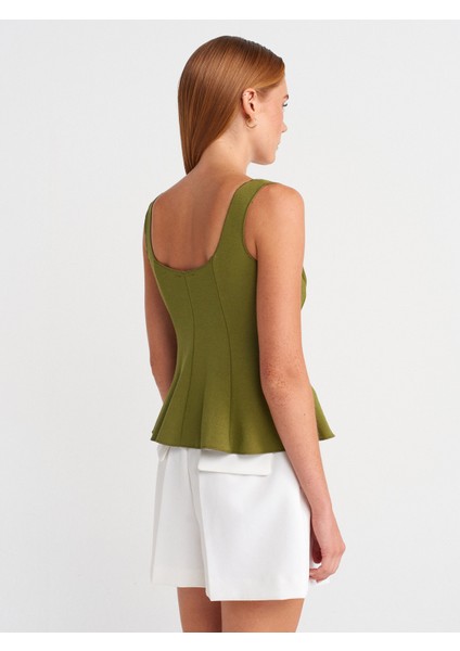 31987 Peplum Etekli Yelek-Yağ Yeşil fiyatları