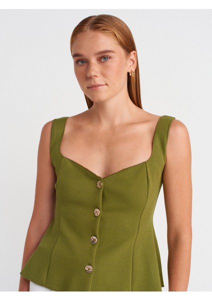 31987 Peplum Etekli Yelek-Yağ Yeşil modelleri