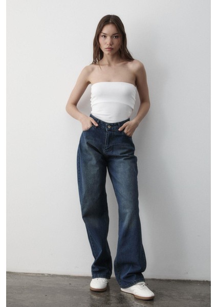 Kadın Yüksek Bel Geniş Paça Jean Pantolon modelleri