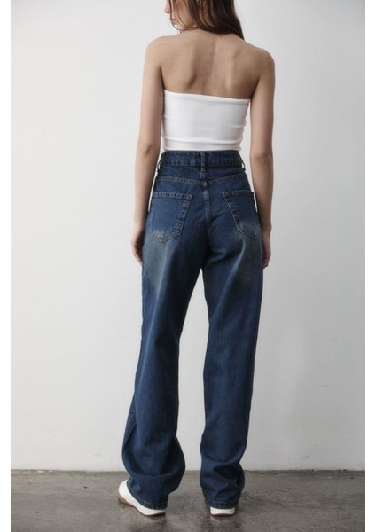 Kadın Yüksek Bel Geniş Paça Jean Pantolon indirimleri