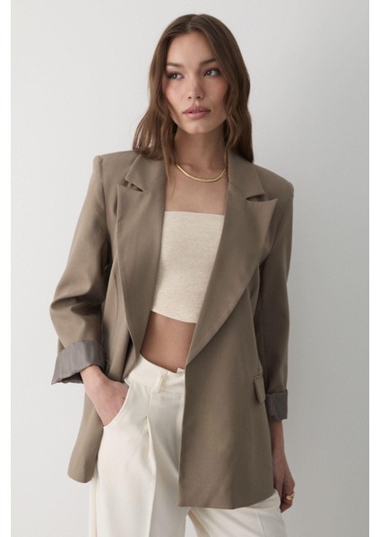 Kadın Çizgili Içi Astarlı Kol Detaylı Blazer Ceket