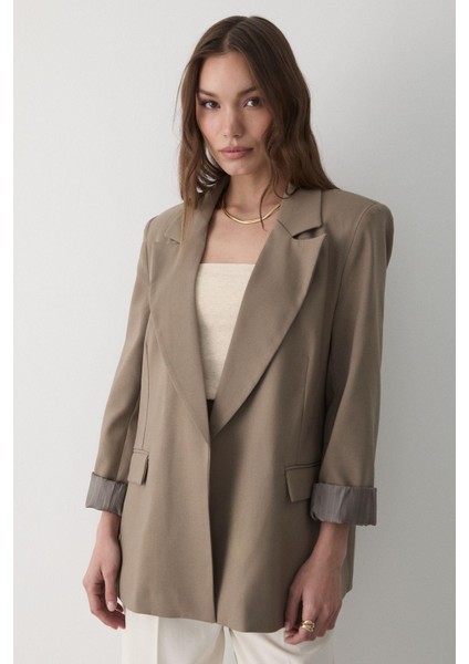 Kadın Çizgili Içi Astarlı Kol Detaylı Blazer Ceket modelleri