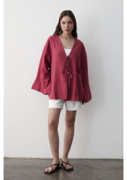 Kadın Çift Bağlama Keten Kimono fiyatları