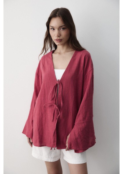 Kadın Çift Bağlama Keten Kimono modelleri