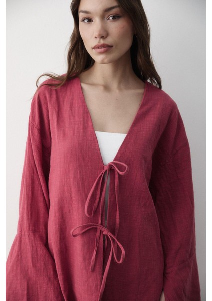 Kadın Çift Bağlama Keten Kimono fırsatları