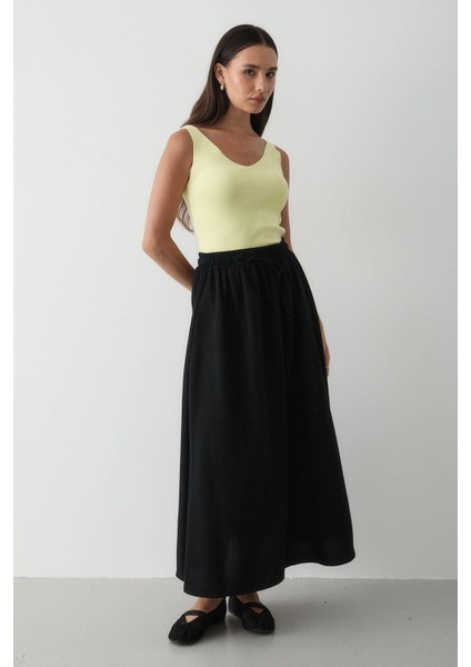 Kadın Beli Lastikli Çift Cepli Keten Etek fiyatları