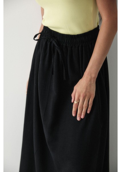 Kadın Beli Lastikli Çift Cepli Keten Etek modelleri