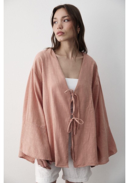 Kadın Çift Bağlama Keten Kimono modelleri