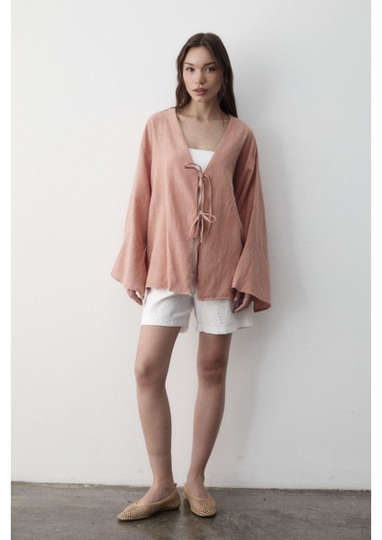 Kadın Çift Bağlama Keten Kimono fırsatları