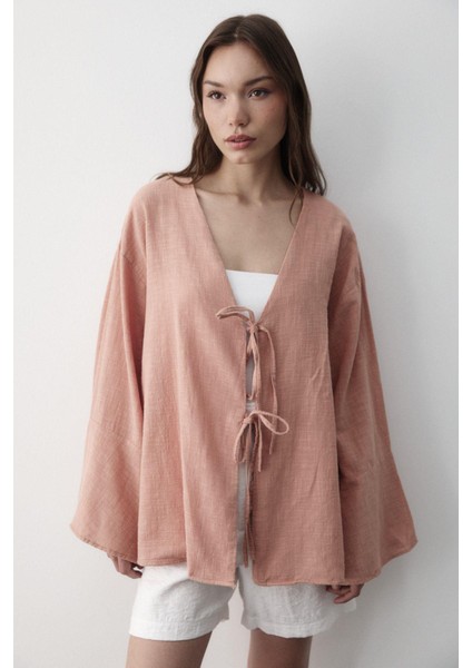 Kadın Çift Bağlama Keten Kimono indirimleri