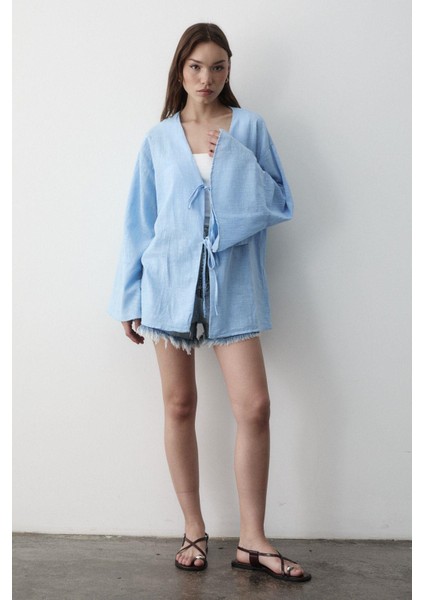 Kadın Çift Bağlama Keten Kimono fiyatları