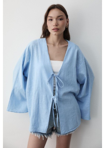 Kadın Çift Bağlama Keten Kimono modelleri