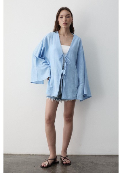 Kadın Çift Bağlama Keten Kimono fırsatları