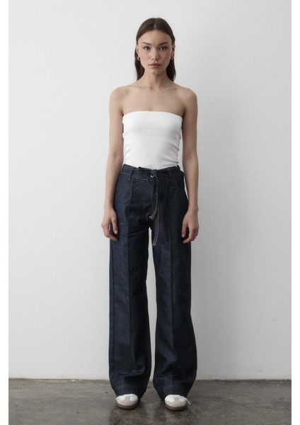 Kadın Çizgili Geniş Paça Jean Pantolon modelleri