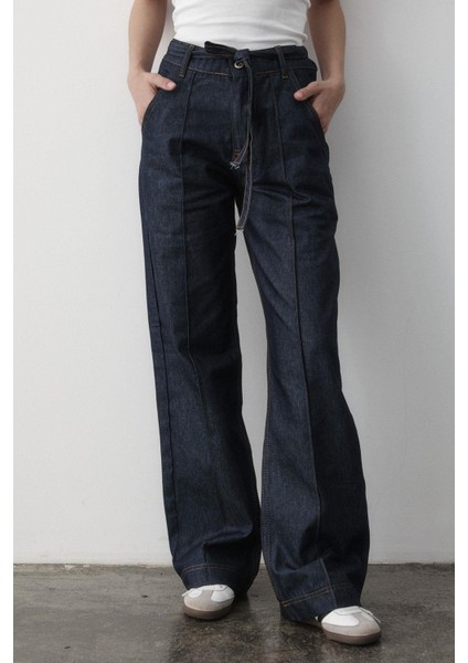 Kadın Çizgili Geniş Paça Jean Pantolon fırsatları