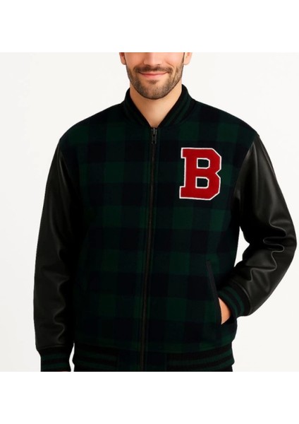 Kolları Uni Deri Içi Astarlı Oduncu Kolej Içi Ceket Haki