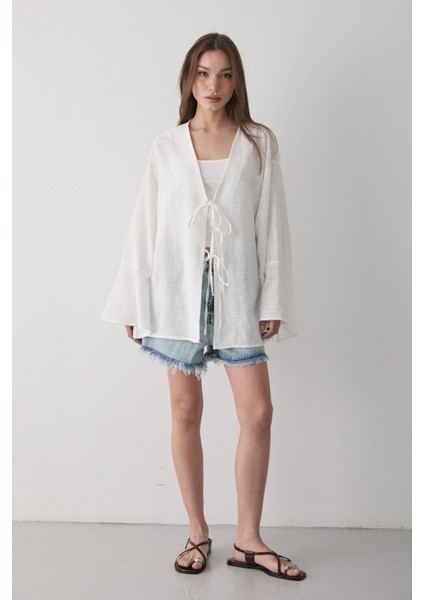 Kadın Çift Bağlama Keten Kimono fiyatları