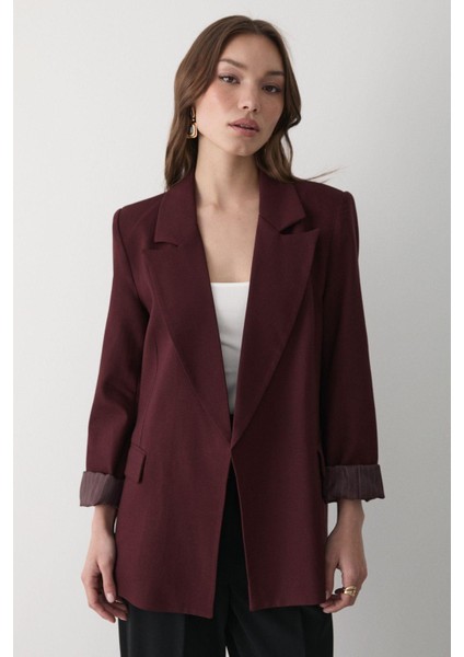 Kadın Çizgili Içi Astarlı Kol Detaylı Blazer Ceket