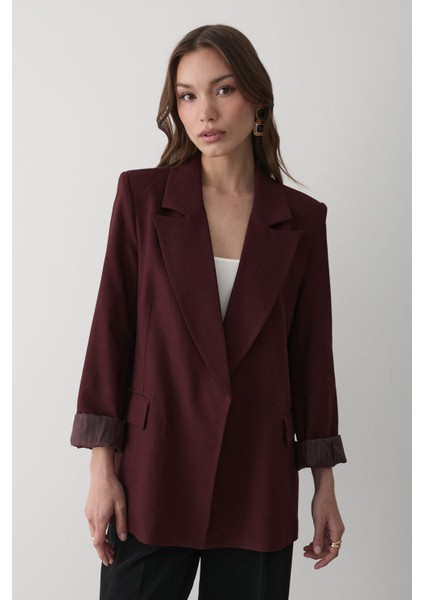 Kadın Çizgili Içi Astarlı Kol Detaylı Blazer Ceket modelleri