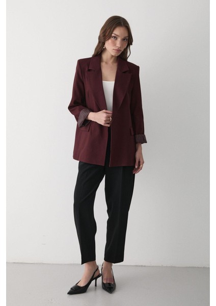 Kadın Çizgili Içi Astarlı Kol Detaylı Blazer Ceket fırsatları